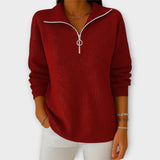 Pletena majica z zadrgo in elegantnim ovratnikom