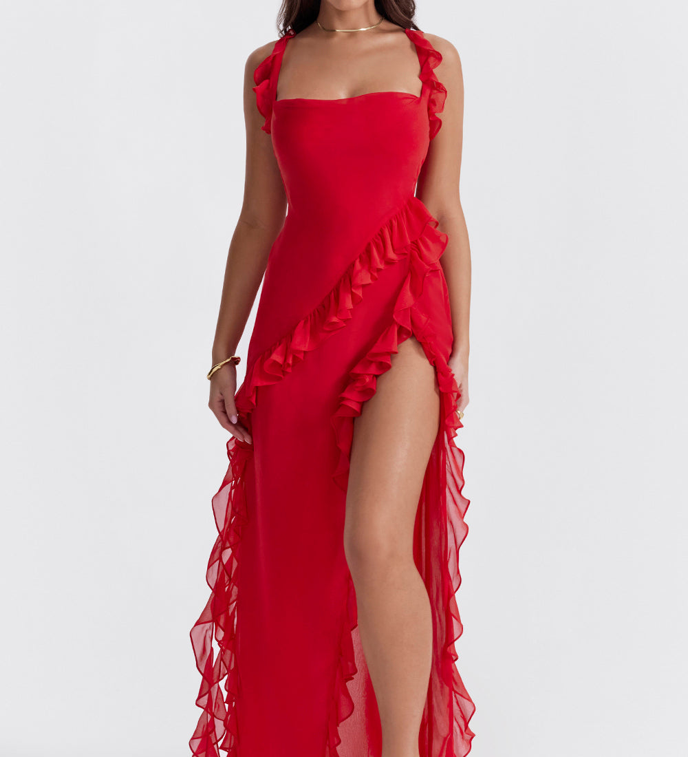 Meissa | Obleka z asimetričnimi volani