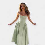 Retro Midi Obleka z Tankimi Naramnicami