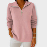 Pletena majica z zadrgo in elegantnim ovratnikom