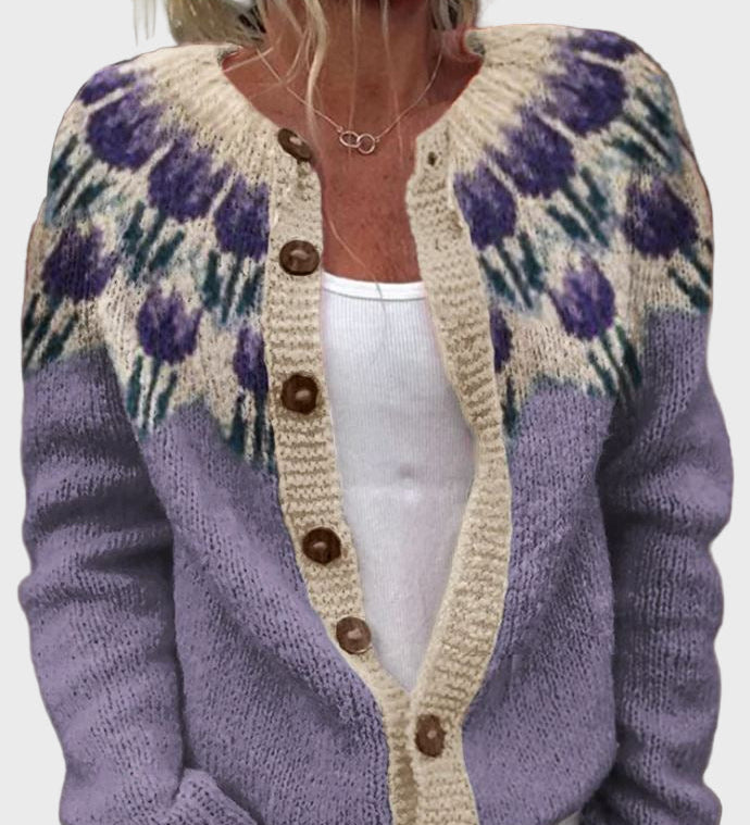 Pleteni brezrokavnik z cvetličnim vzorcem