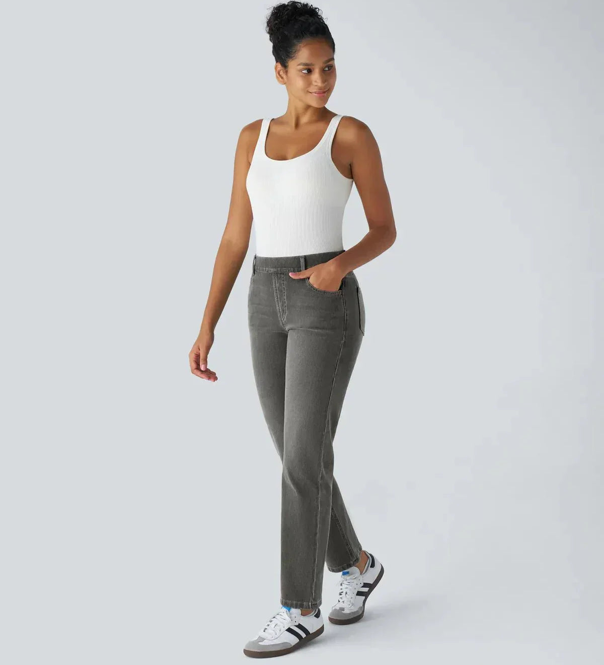 Elastična in Udobna Hlače z Visokim Pasom