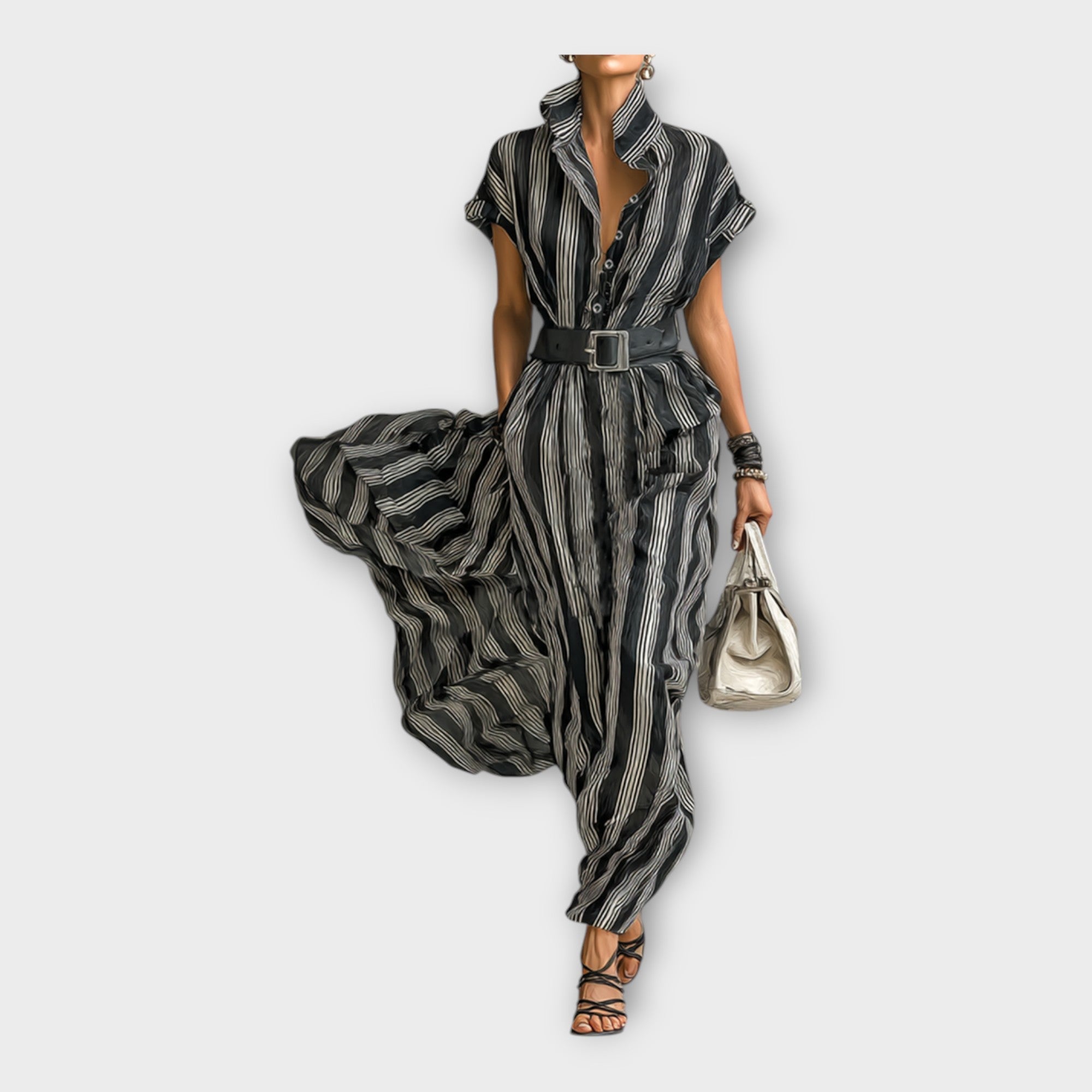 Dolga obleka z minimalno in rafinirano estetiko