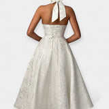 Midi obleka z odprtim hrbtom in stiliziranim korzetom