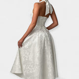 Midi obleka z odprtim hrbtom in korzetno zasnovo