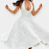 Midi obleka z odprtim hrbtom in korzetno zasnovo