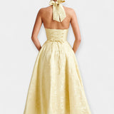 Midi obleka z odprtim hrbtom in stiliziranim korzetom