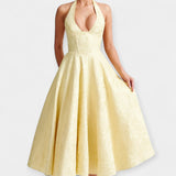 Midi obleka z odprtim hrbtom in stiliziranim korzetom