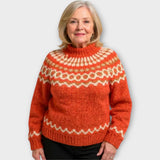 Pleteni Pulover z Vzorec na Ovratniku