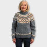 Pleteni Pulover z Vzorec na Ovratniku