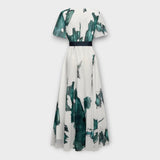 Dolga obleka z pasom in zračnim krojem